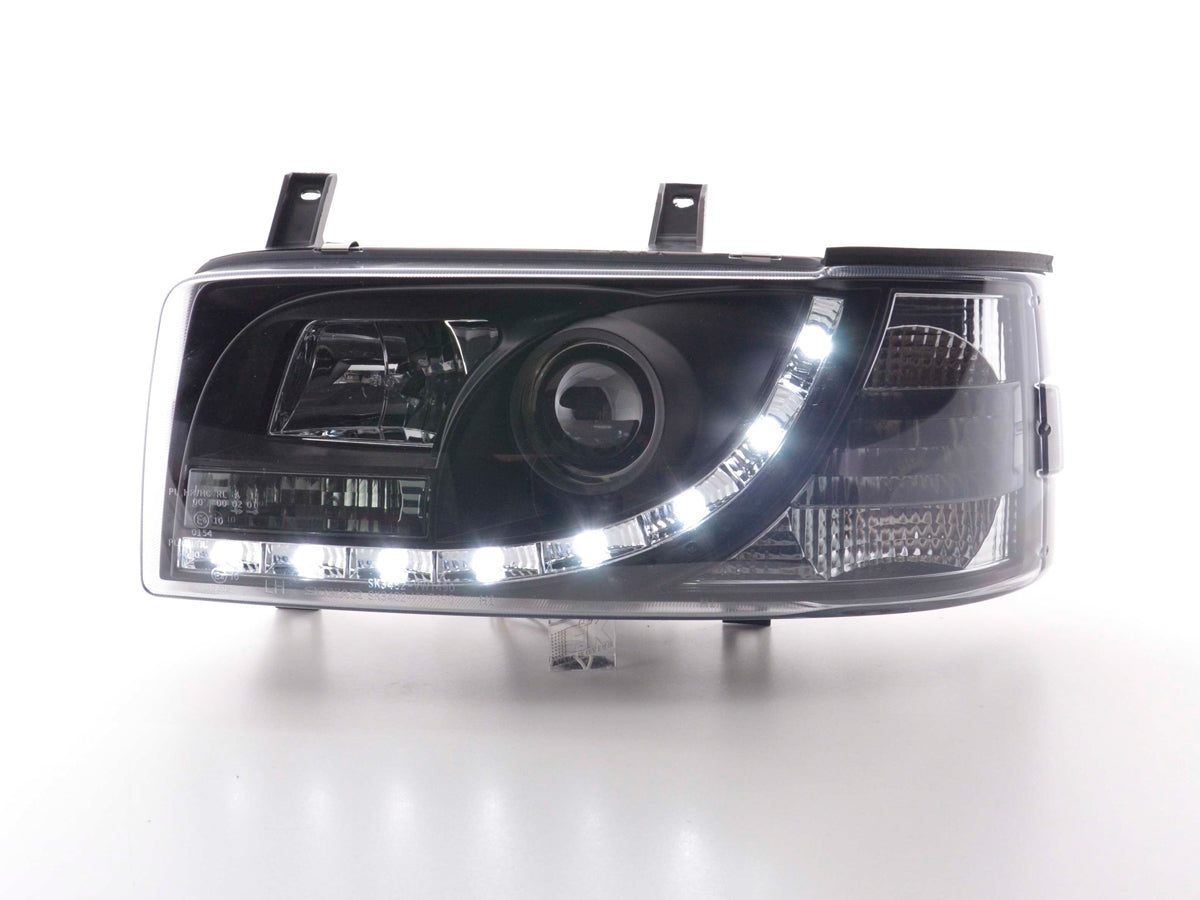 Scheinwerfer Set Daylight LED Tagfahrlicht VW Bus T4 90-96 schwarz Scheinwerfer Set Daylight LED Tagfahrlicht VW Bus T4 90-96 schwarz